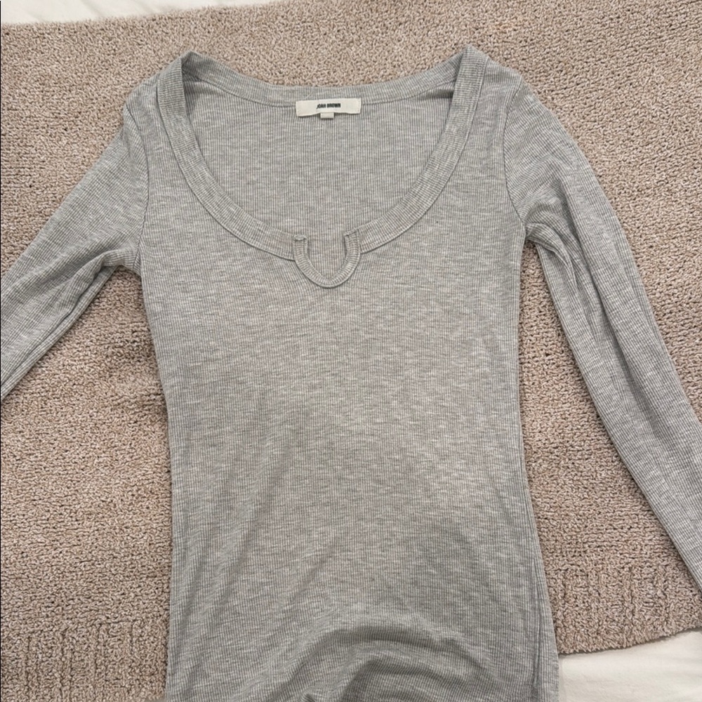 Joah Brown Gray Fitted Long Sleeve Bodysuit